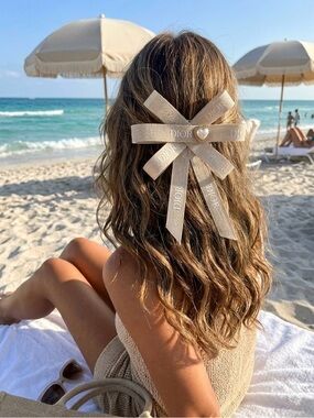 Handmade Dior Tan Decorative Ribbon Hair clip